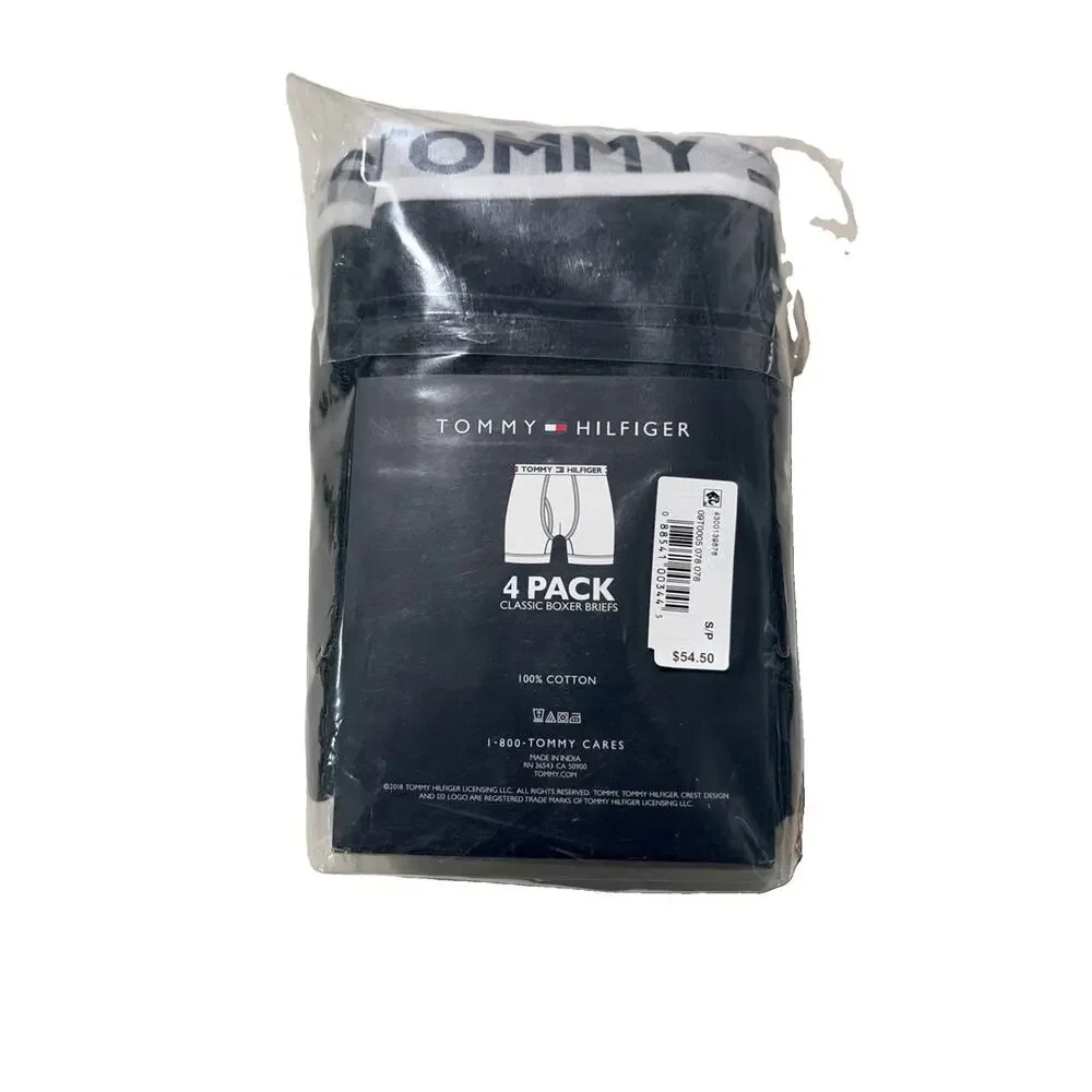 SMALL Tommy Hilfiger Men's 4 Pack 100% Cotton Boxer Briefs Black New